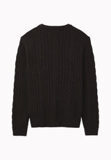 Wicap Men's Cable Knit Crew Neck Sweater, Black - BM24913