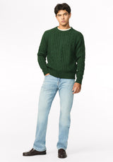Wicap Men's Cable Knit Crew Neck Sweater, Dark Green - BM24913
