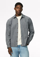 Satoshi Men's Long Sleeve Stripe Shirt, Vintage Indigo - BM24922