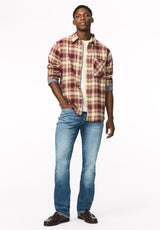 Skyler Men's Plaid Flannel Shirt, Red Mahogany - BM24923
