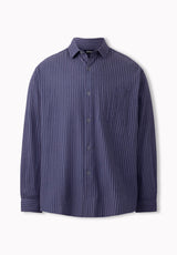 Shogo Men's Oversized Textured Stripe Shirt, Vintage Indigo - BM24926