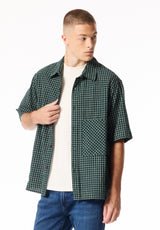 Shiro Men's Short Sleeve Plaid Shirt, Dark Sea - BM24928