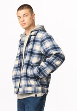 Jude Men's Relaxed Fit Hooded Plaid Flannel Jacket, Vintage Indigo - BM24929