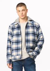 Jude Men's Relaxed Fit Hooded Plaid Flannel Jacket, Vintage Indigo - BM24929