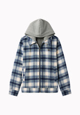 Jude Men's Relaxed Fit Hooded Plaid Flannel Jacket, Vintage Indigo - BM24929