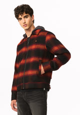 Jude Men's Relaxed Fit Hooded Plaid Flannel Jacket, Burnt Brick - BM24929