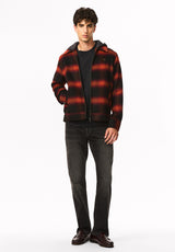 Jude Men's Relaxed Fit Hooded Plaid Flannel Jacket, Burnt Brick - BM24929