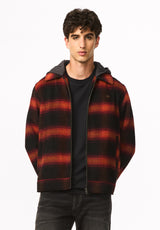 Jude Men's Relaxed Fit Hooded Plaid Flannel Jacket, Burnt Brick - BM24929