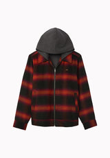 Jude Men's Relaxed Fit Hooded Plaid Flannel Jacket, Burnt Brick - BM24929
