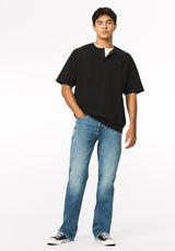 Kafael Men's Textured Short Sleeve Henley, Black - BM24940