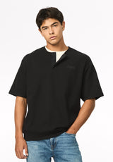 Kafael Men's Textured Short Sleeve Henley, Black - BM24940
