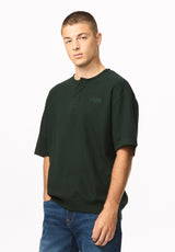 Kafael Men's Textured Short Sleeve Henley, Dark Sea - BM24940