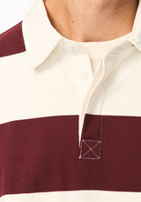 Kapeo Men's Striped Long Sleeve Rugby Polo, Red Mahogany - BM24948