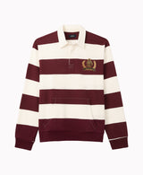 Kapeo Men's Striped Long Sleeve Rugby Polo, Red Mahogany - BM24948