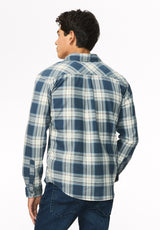 Sago Men's Long Sleeve Plaid Shirt, Vintage Indigo - BM24956