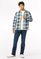 Sago Men's Long Sleeve Plaid Shirt, Vintage Indigo - BM24956