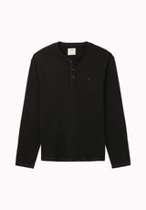Kambo Men's Ribbed Long Sleeve Henley, Black - BM24974