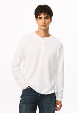 Kambo Men's Ribbed Long Sleeve Henley, White - BM24974