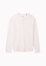 Kambo Men's Ribbed Long Sleeve Henley, White - BM24974