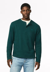 Kambo Men's Ribbed Long Sleeve Henley, Dark Sea - BM24974