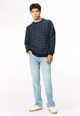 Willis Men's Textured Stripe Crew Neck Sweater, Naval Academy - BM24982