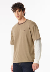 Kodan Men’s Striped Layered Long Sleeve Tee, Classique Beige - BM24995