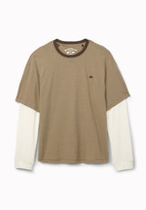 Kodan Men’s Striped Layered Long Sleeve Tee, Classique Beige - BM24995
