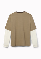 Kodan Men’s Striped Layered Long Sleeve Tee, Classique Beige - BM24995