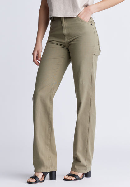 Buffalo David Bitton Super High-Rise Loose Straight Jane Women's Pants, Olive Green - BL15966 Color ALOE