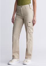 Buffalo David Bitton High Rise Jane Women's Loose Straight Pants in Beige - BL15975 Color SAFARI