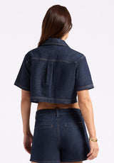 Buffalo David Bitton Selena Women's Denim Cropped Top with Patch Pockets Color INDIGO