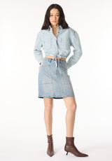 Serena Women's Long-Sleeve Cropped Denim Shirt, Bleached Down Blue - BL16021