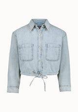Serena Women's Long-Sleeve Cropped Denim Shirt, Bleached Down Blue - BL16021
