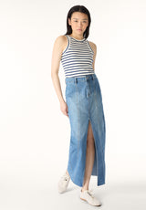 Mid Waist Maxi Skirt Sylvie, Whiskered and Worn Indigo - BL16031