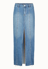 Mid Waist Maxi Skirt Sylvie, Whiskered and Worn Indigo - BL16031