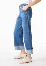 High Rise Wide Leg Cropped Addisson Women's Jeans, Indigo Worn - BL16047