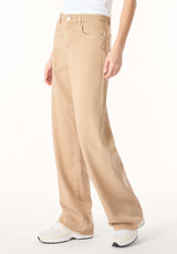 High Rise Wide Leg Addie Women's Pants, Almond Beige - BL16083