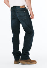 Relaxed Straight Driven Men's Jeans in Crinkled and Sanded Dark Blue - BM22639