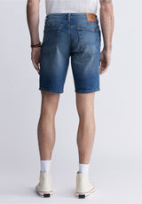 Buffalo David Bitton Relaxed Straight Dean Men's Denim Shorts in Vintage and Contrasted Blue - BM22968 Color INDIGO