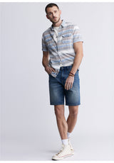 Buffalo David Bitton Relaxed Straight Dean Men's Denim Shorts in Vintage and Contrasted Blue - BM22968 Color INDIGO