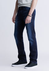 Buffalo David Bitton Straight Six Men's Five-Pocket Freedom Flex Jeans, Dark and Sanded - BM22999