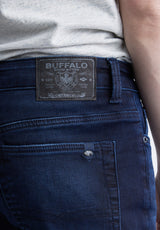 Buffalo David Bitton Straight Six Men's Five-Pocket Freedom Flex Jeans, Dark and Sanded - BM22999