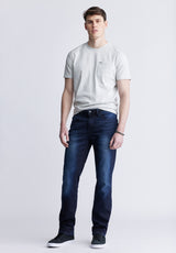 Buffalo David Bitton Straight Six Men's Five-Pocket Freedom Flex Jeans, Dark and Sanded - BM22999