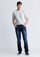 Buffalo David Bitton Straight Six Men's Five-Pocket Freedom Flex Jeans, Dark and Sanded - BM22999