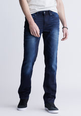 Buffalo David Bitton Straight Six Men's Five-Pocket Freedom Flex Jeans, Dark and Sanded - BM22999