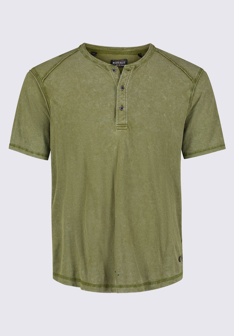 Buffalo David Bitton Kitte Men's Henley T-shirt in Green - BM24245 Color 