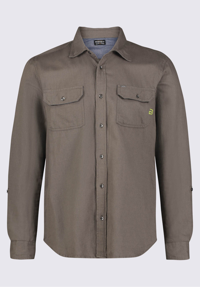 Buffalo David Bitton Sadaat Men's Long Sleeve Utility Shirt in Sphagnum Green - BM24278 Color 