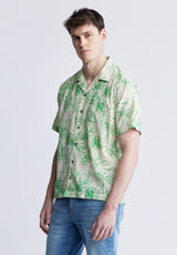 Buffalo David Bitton Suresh Men's Short Sleeve Camp Shirt, Beige with Green Print - BM24293 Color WHITECAP GRAY