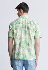 Buffalo David Bitton Suresh Men's Short Sleeve Camp Shirt, Beige with Green Print - BM24293 Color WHITECAP GRAY