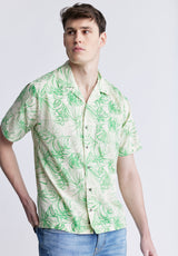 Buffalo David Bitton Suresh Men's Short Sleeve Camp Shirt, Beige with Green Print - BM24293 Color WHITECAP GRAY